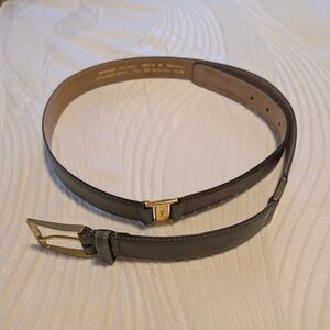 Vintage YSL Gray Leather Belt with Gold Buckle and Details